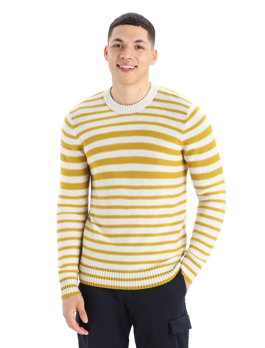 Men\'s Icebreaker Merino Waypoint Crewe Sweaters Ecru Heather / Silent Gold | CA 1724ILHS